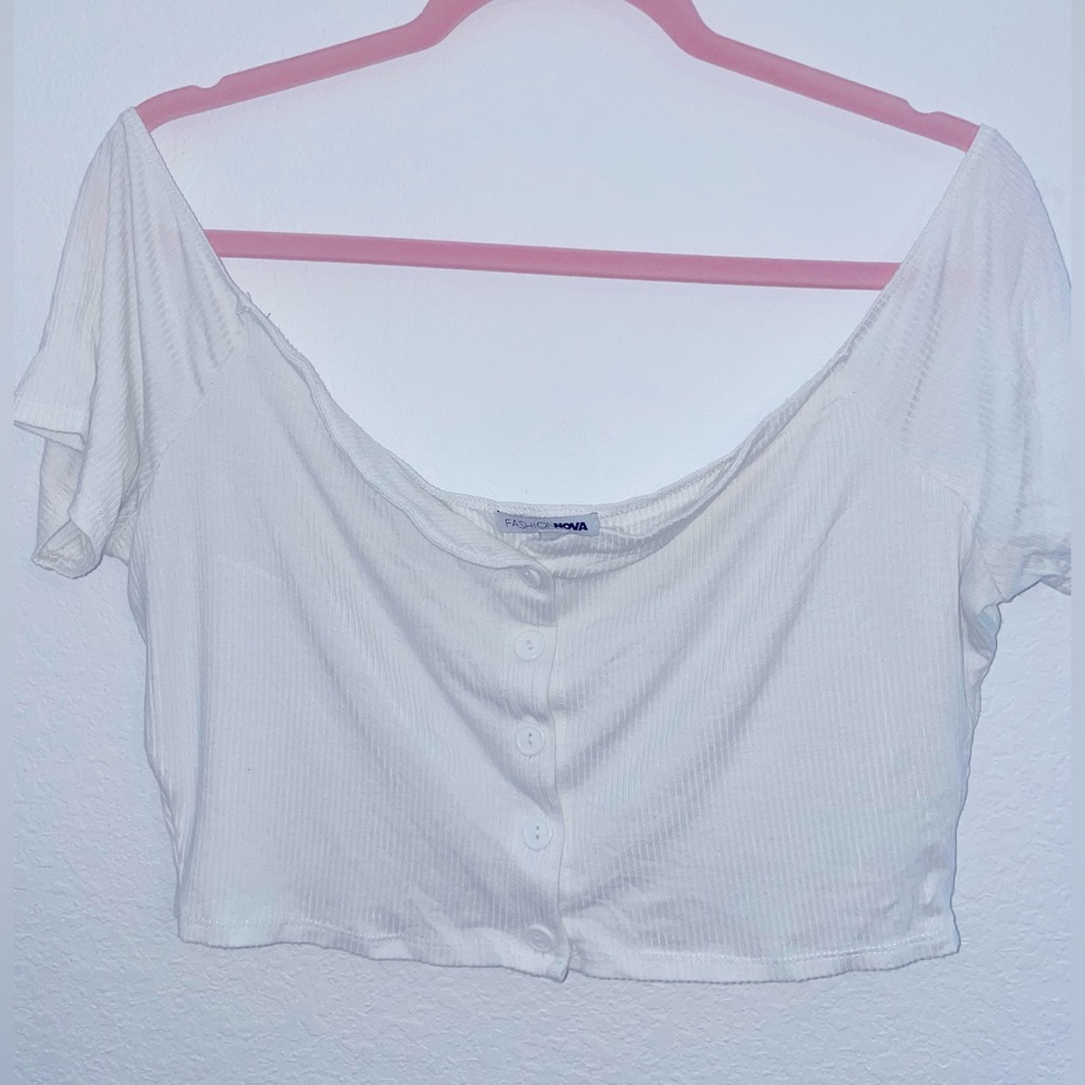 Fashion Nova Off the shoulder white crop top , Size :2XL